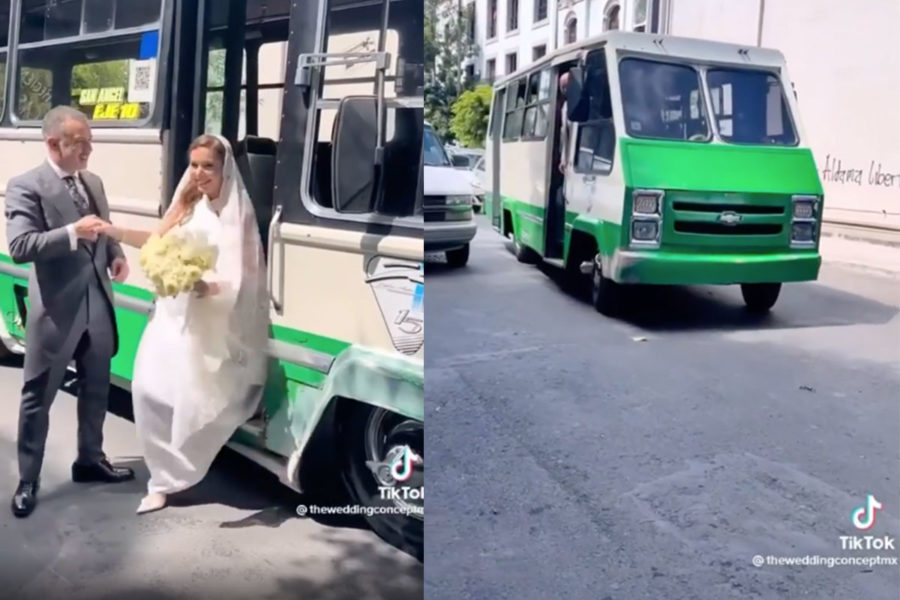 Novios transportan a sus invitados en microbuses y se vuelven virales 