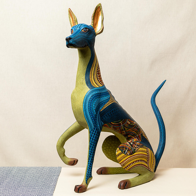 perro alebrije madera tallada y pintada huakal