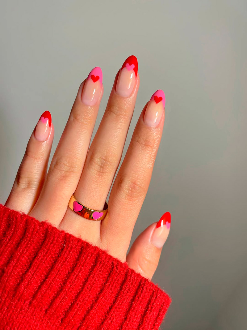 unas amor rojo y rosa